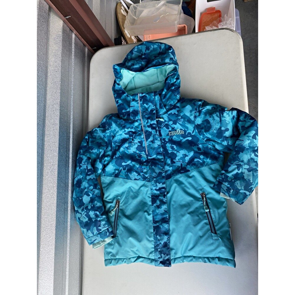 XMTN Youth Size 8 Blue Camo Winter Snow Jacket Hooded Ski Coat Fleece Lined Spot